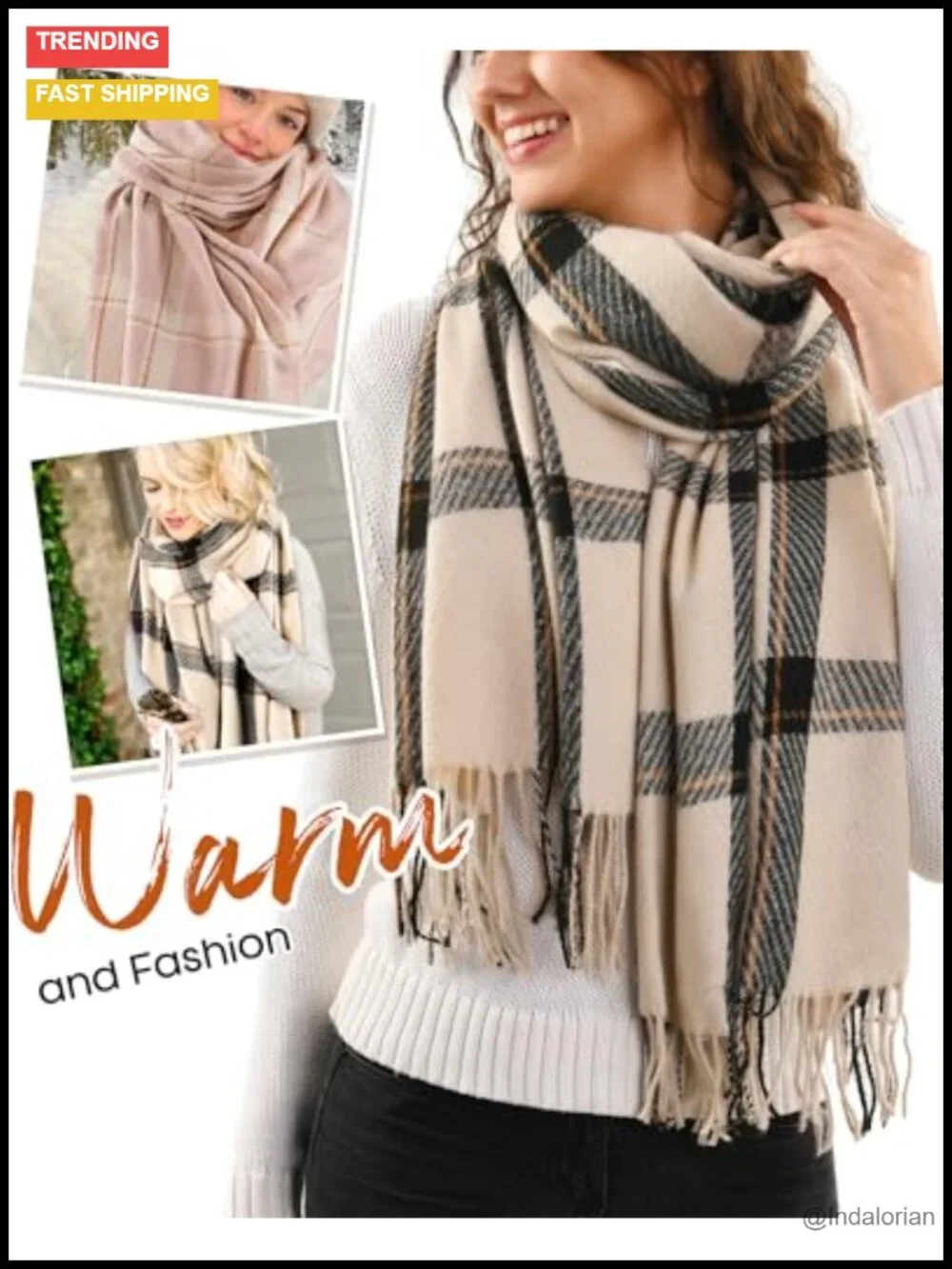 Oversized Soft Tassel Plaid Scarf Wrap Shawl Heavyweight Polyester